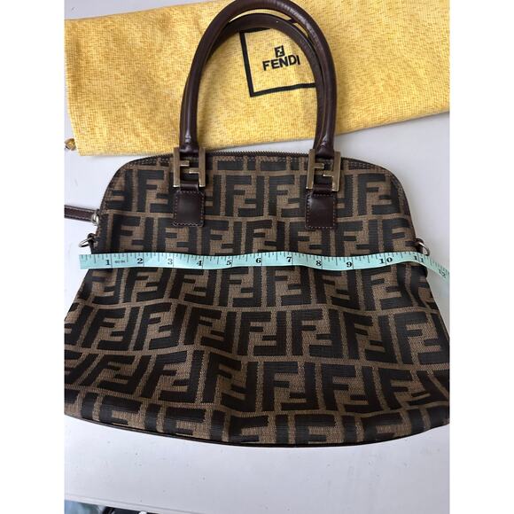 Vintage Fendi Zucca Monogram Canvas Satchel Top Handle Bag Brown Authentic - Picture 16 of 16